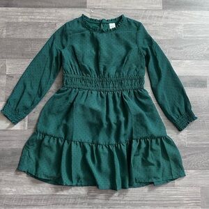 Carter's Girls Green Polka Dot Tiered Crepe Long Sleeve Dress 6/6X